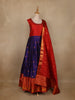 Red And Navy Blue Floral Woven Banarasi Silk Gown With Dupatta - Diadem