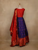 Red And Navy Blue Floral Woven Banarasi Silk Gown With Dupatta - Diadem
