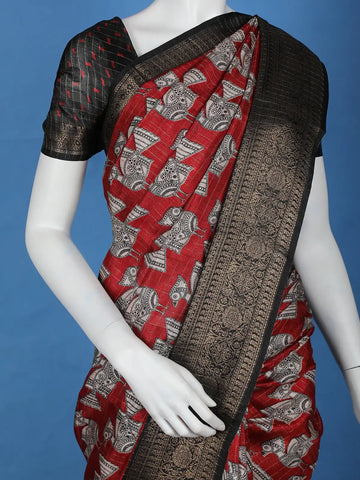 Red Bird Design Tussar Silk Saree - Diadem