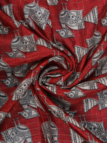 Red Bird Design Tussar Silk Saree - Diadem