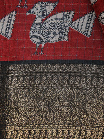 Red Bird Design Tussar Silk Saree - Diadem