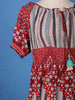 Red Bohemian Printed Cotton Midi Dress with Smocked Waist and Tassel Tie - Diadem