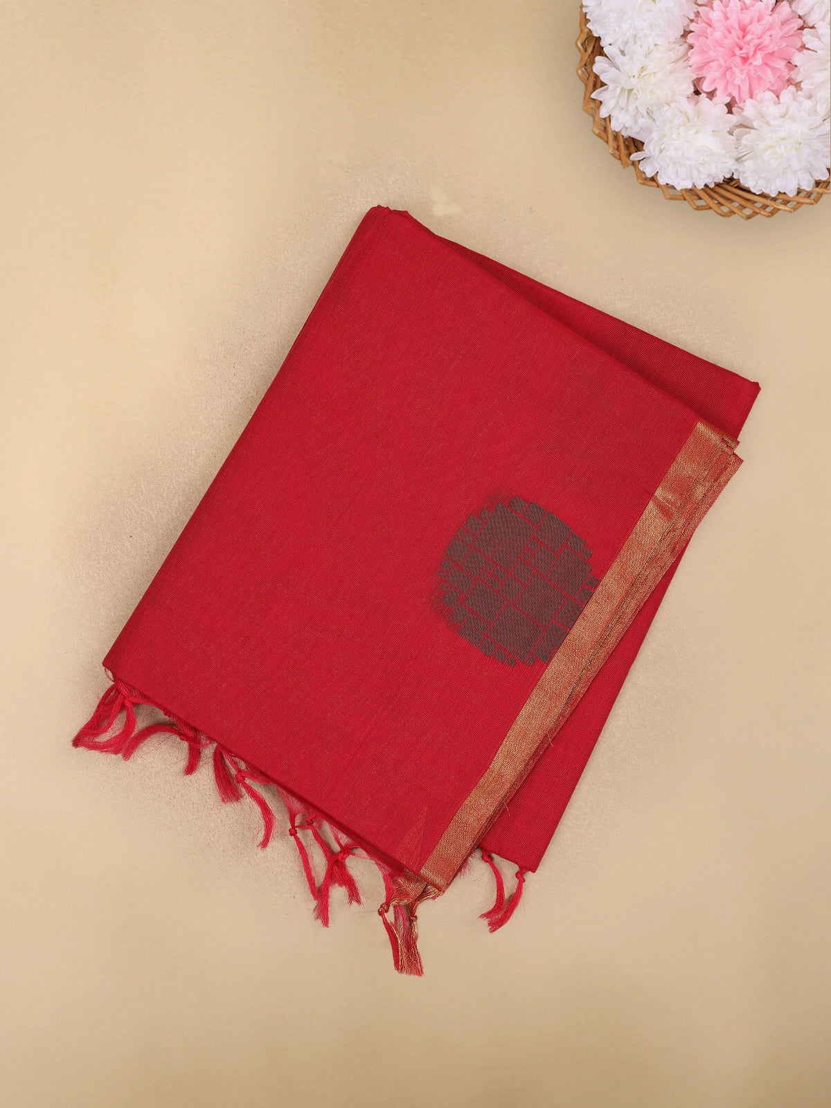 Red Butta Woven Design Cotton Saree