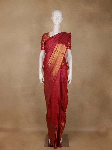Red Checkered Woven Pure Kanchipuram Silk Saree - Diadem