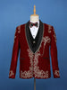 Red Crystal Embellished Velvet Men's Suit with Chain Detail - Diadem