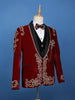 Red Crystal Embellished Velvet Men's Suit with Chain Detail - Diadem