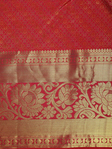 Red Diamond Butta Woven Pure Kanchipuram Silk Saree With Golden Zari Border - Diadem
