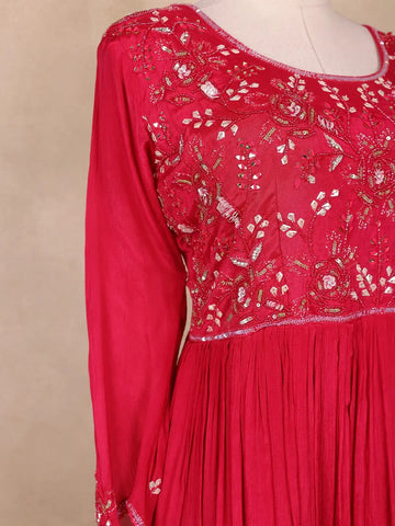 Red Embroidered Design Georgette Gown - Diadem