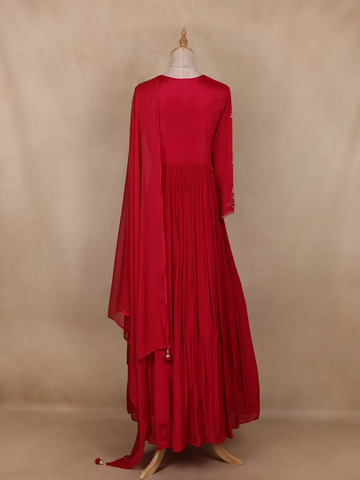 Red Embroidered Design Georgette Gown - Diadem
