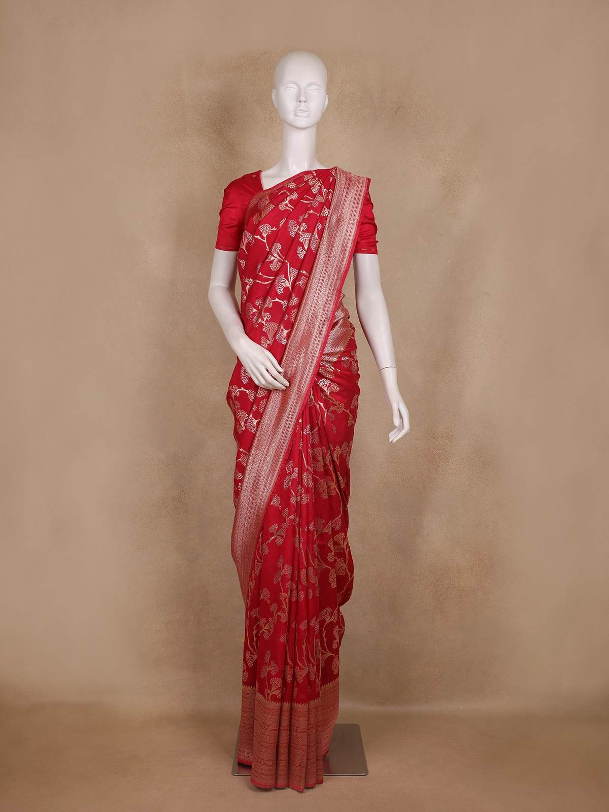 Red Floral Design Banarasi Saree
