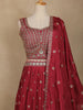 Red Floral Embroidered Design Chiffon Lehenga