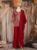 Red Floral Embroidered Design Chiffon Palazzo Suit with Dupatta