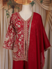 Red Floral Embroidered Design Chiffon Palazzo Suit with Dupatta