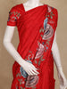 Red Floral Embroidered Design Tussar Saree