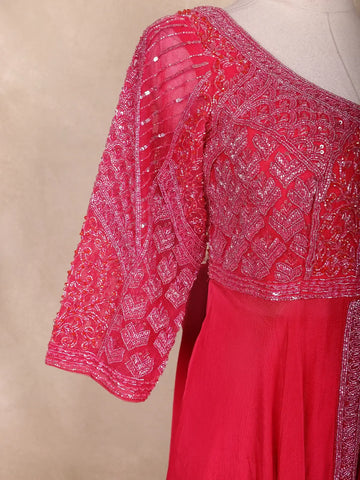 Red Floral Embroidered Georgette Palazzo Suit - Diadem