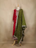 Red Floral Embroidered Silk Anarkali Salwar Suit With Olive Green Dupatta - Diadem