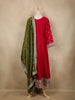 Red Floral Embroidered Silk Anarkali Salwar Suit With Olive Green Dupatta - Diadem