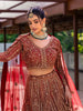 Red Floral Embroidery Bridal Net Lehenga - Diadem