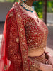 Red Floral Embroidery Bridal Net Lehenga - Diadem