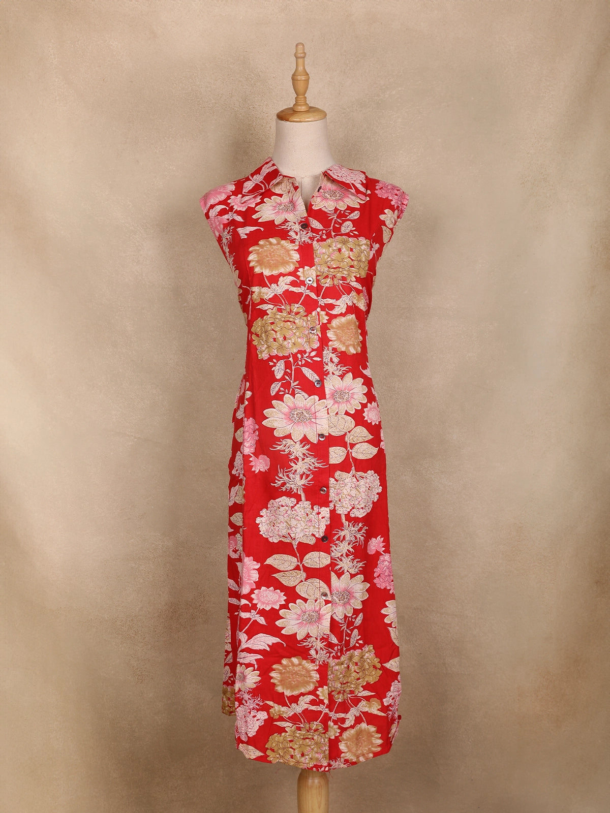 Red Floral Printed Cotton Kurti