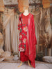 Red Floral Printed Cotton Salwar Suit with Embroidered Yoke and Dupatta