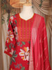 Red Floral Printed Cotton Salwar Suit with Embroidered Yoke and Dupatta