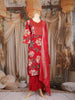 Red Floral Printed Cotton Salwar Suit with Embroidered Yoke and Dupatta