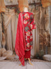 Red Floral Printed Cotton Salwar Suit with Embroidered Yoke and Dupatta