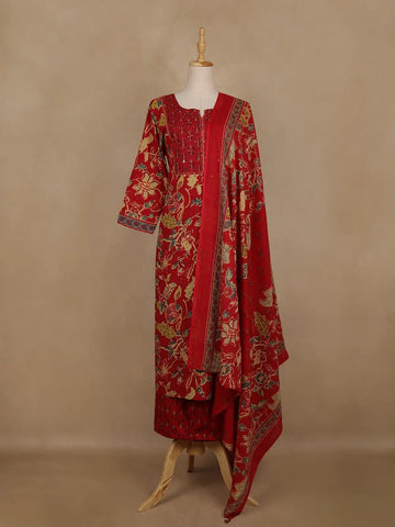 Red Floral Printed Cotton Salwar Suit with Dupatta – Daily & Festive Wear - Diadem