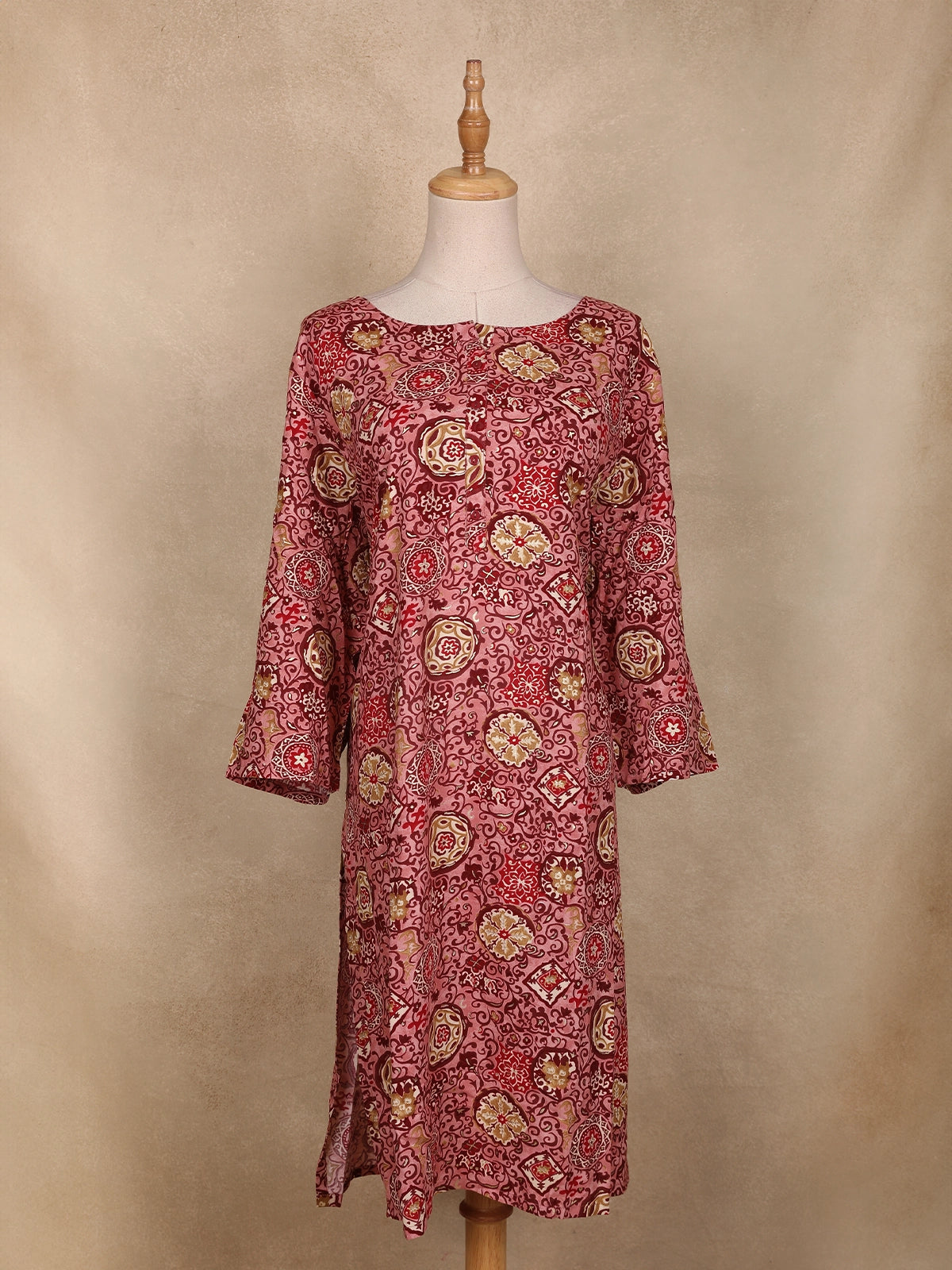 Red Floral Printed Design Cotton Kurti