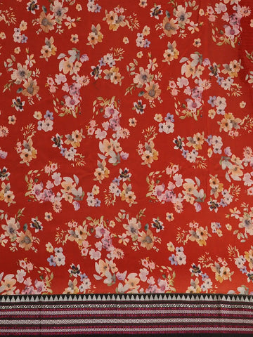 Red Floral Printed Kota Cotton Saree - Diadem