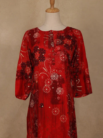 Red Floral Printed Rayon Kurti - Diadem