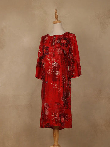 Red Floral Printed Rayon Kurti - Diadem