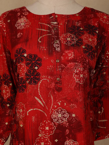 Red Floral Printed Rayon Kurti - Diadem