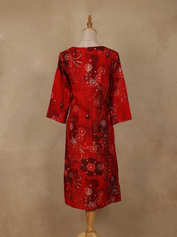 Red Floral Printed Rayon Kurti - Diadem