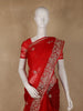 Red Floral Sequins Designed Net Saree - Diadem