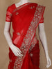 Red Floral Sequins Designed Net Saree - Diadem