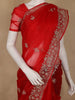 Red Floral Sequins Designed Net Saree - Diadem
