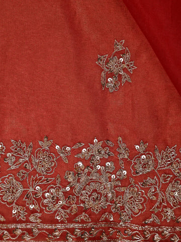 Red Floral Sequins Designed Net Saree - Diadem