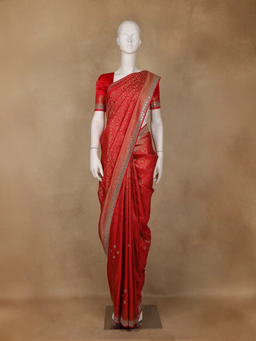 Red Floral Woven Banarasi Silk Saree - Diadem