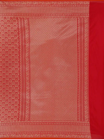 Red Floral Woven Banarasi Silk Saree - Diadem