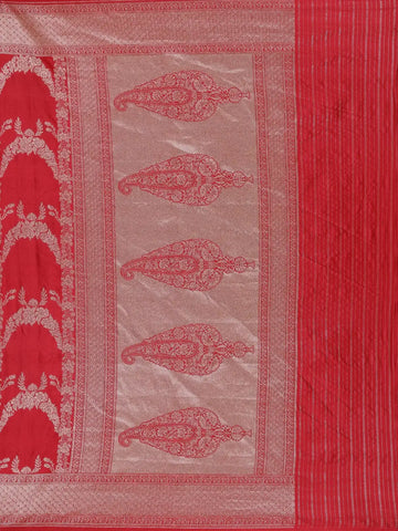 Red Floral Woven Banarasi Silk Saree - Diadem