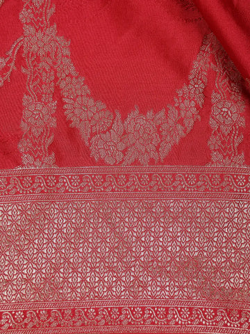 Red Floral Woven Banarasi Silk Saree - Diadem