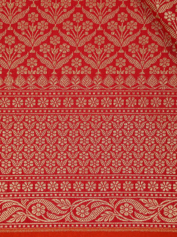 Red Floral Woven Banarasi Silk Saree - Diadem