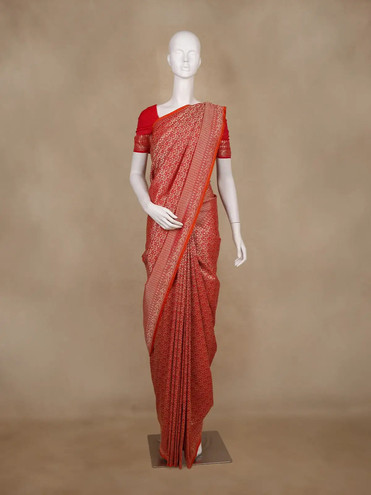 Red Floral Woven Banarasi Silk Saree - Diadem