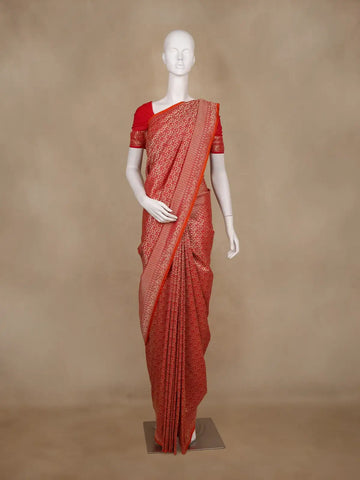 Red Floral Woven Banarasi Silk Saree - Diadem
