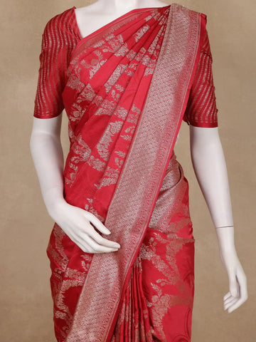 Red Floral Woven Banarasi Silk Saree - Diadem