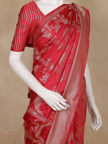 Red Floral Woven Banarasi Silk Saree - Diadem