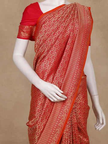 Red Floral Woven Banarasi Silk Saree - Diadem