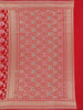 Red Floral Woven Banarasi Silk Saree With Zari Border - Diadem